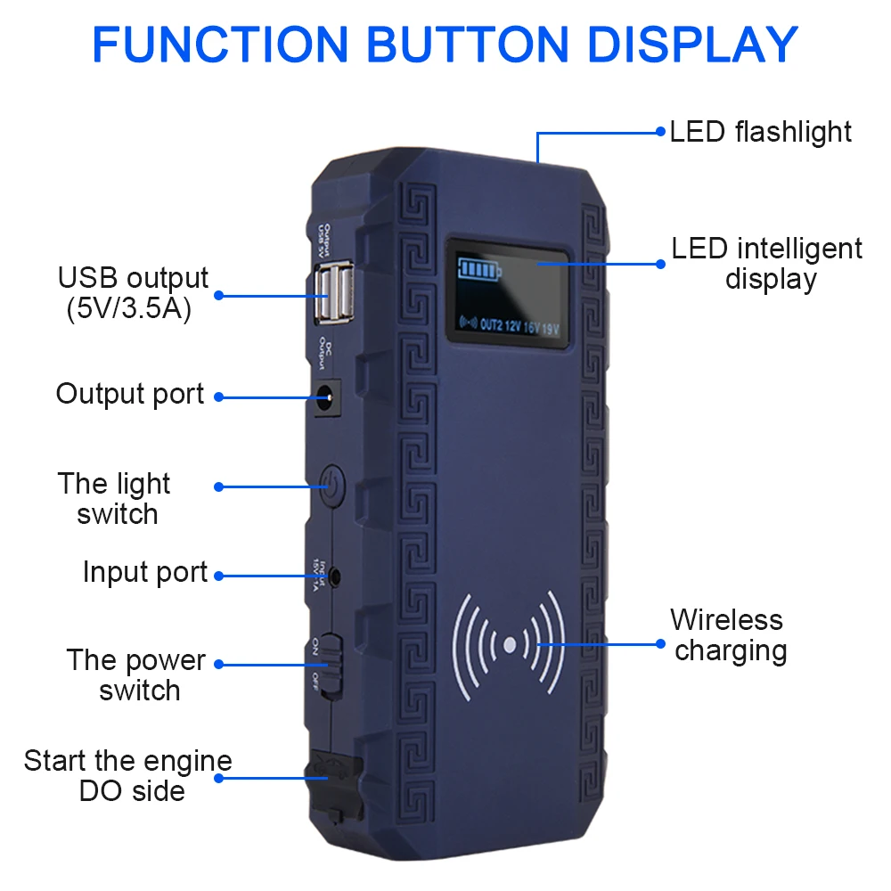 Car Jump Starter Power Kit Auto Emergency Bank LED Light USB SOS Booster Charger Supply Battery input output | Автомобили и