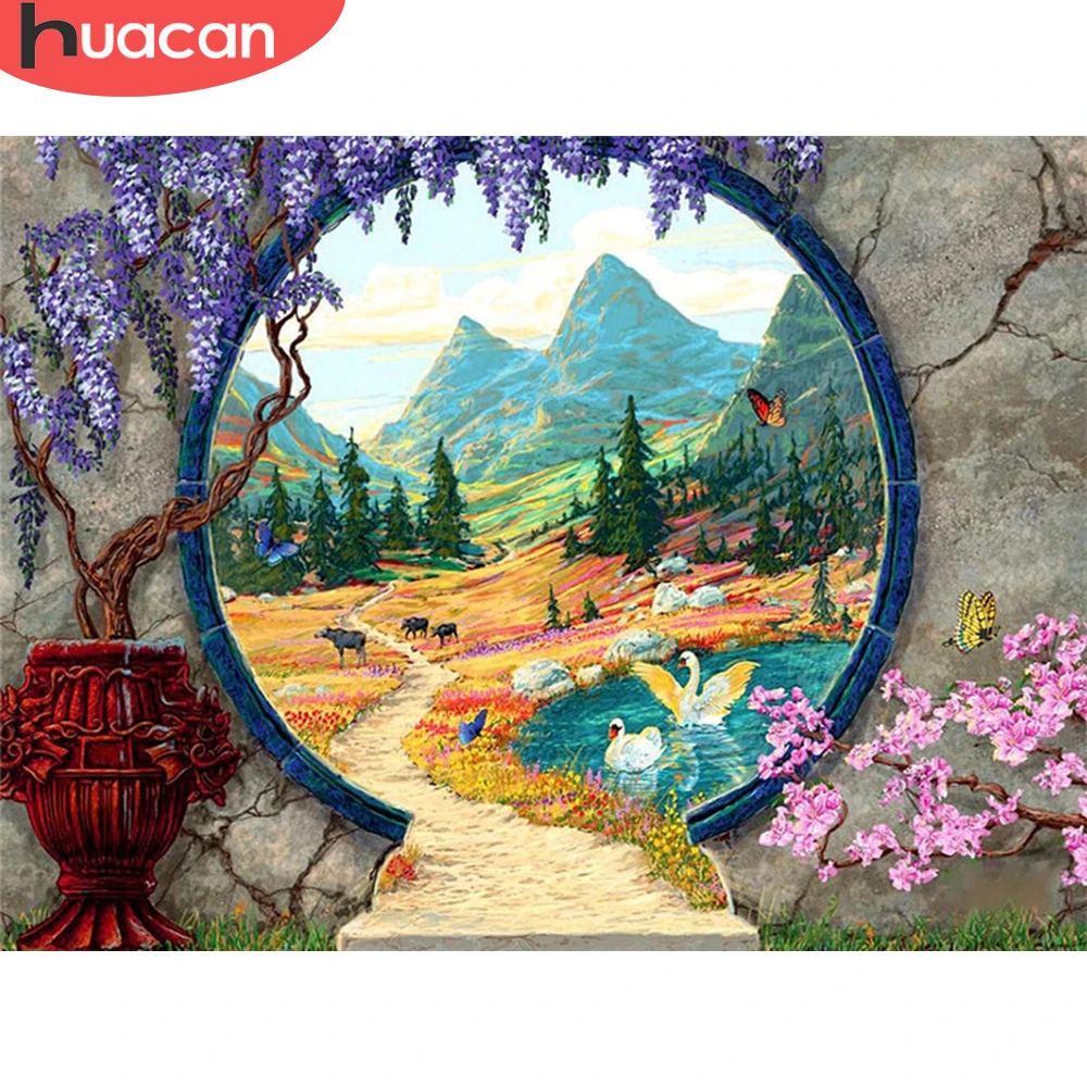 

HUACAN Painting By Number Mountain Scenery Kits For Adults Handpainted DIY Frame Picture By Number Tree Home Decoration Gift