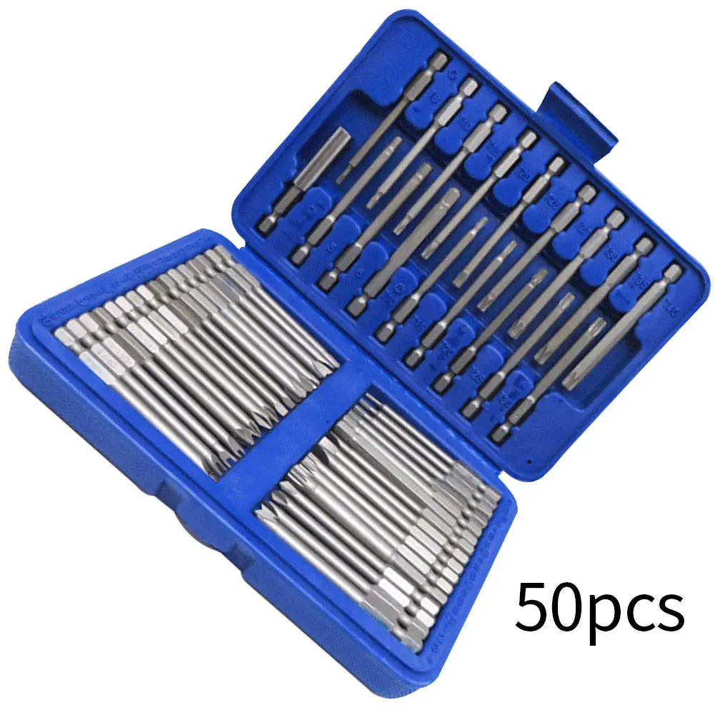 

50 PCS Extra Long Bit Set Torx Star Hex Slotted Screwdriver Hand Tool Set crewdriver Set Multi-Function Screwdriver Tool Kit