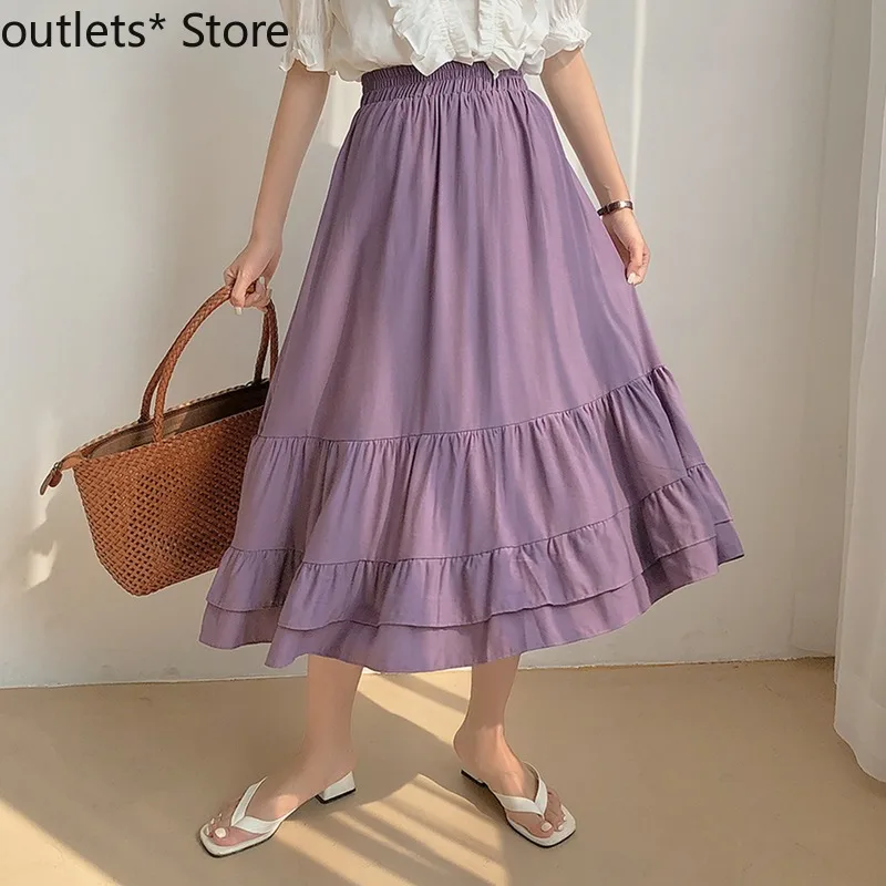 

Женская плиссированная юбка трапециевидной формы, однотонная длинная юбка с высокой талией на лето