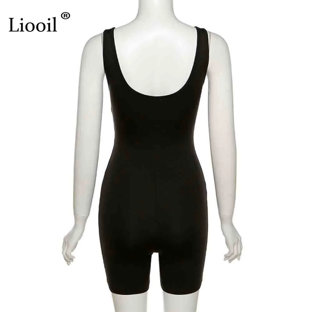 

Liooil Black White Zip Up Playsuits Women Sexy Tight Jumpsuits Summer Sleeveless V Neck Bodycon Rompers Womens Jumpsuit Shorts