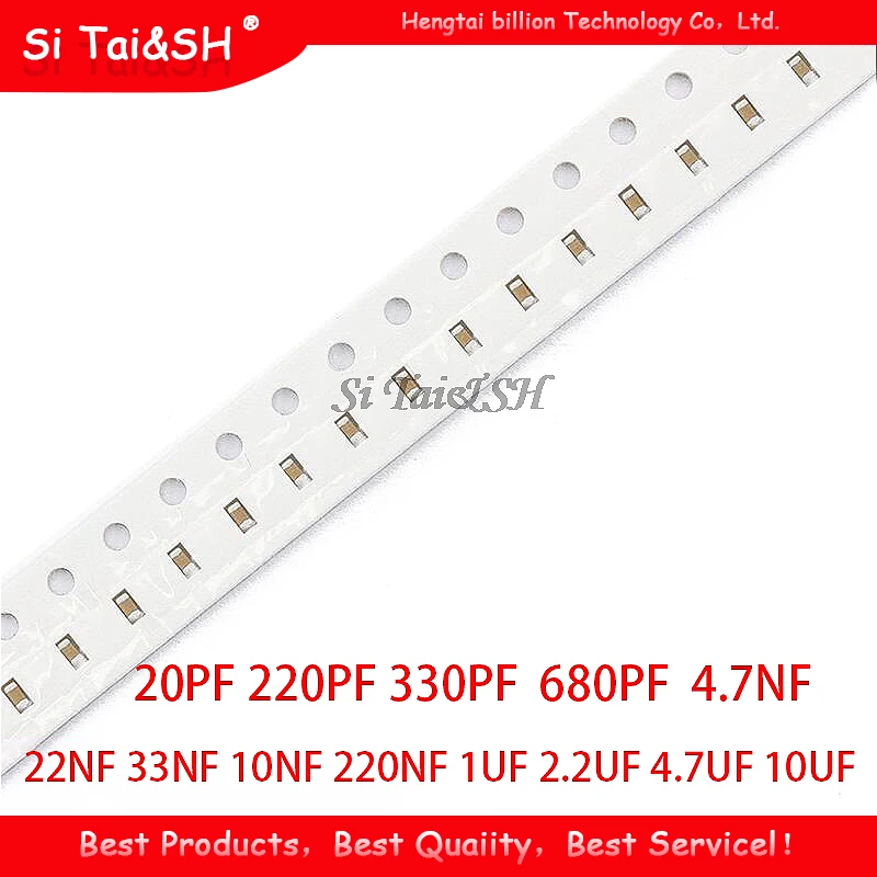 100 шт. 0805 SMD конденсатор керамический 1PF 10UF 20PF 220PF 330PF 680PF 4.7NF 22NF 33NF 10NF 220NF 1 мкФ 2 4 7 10