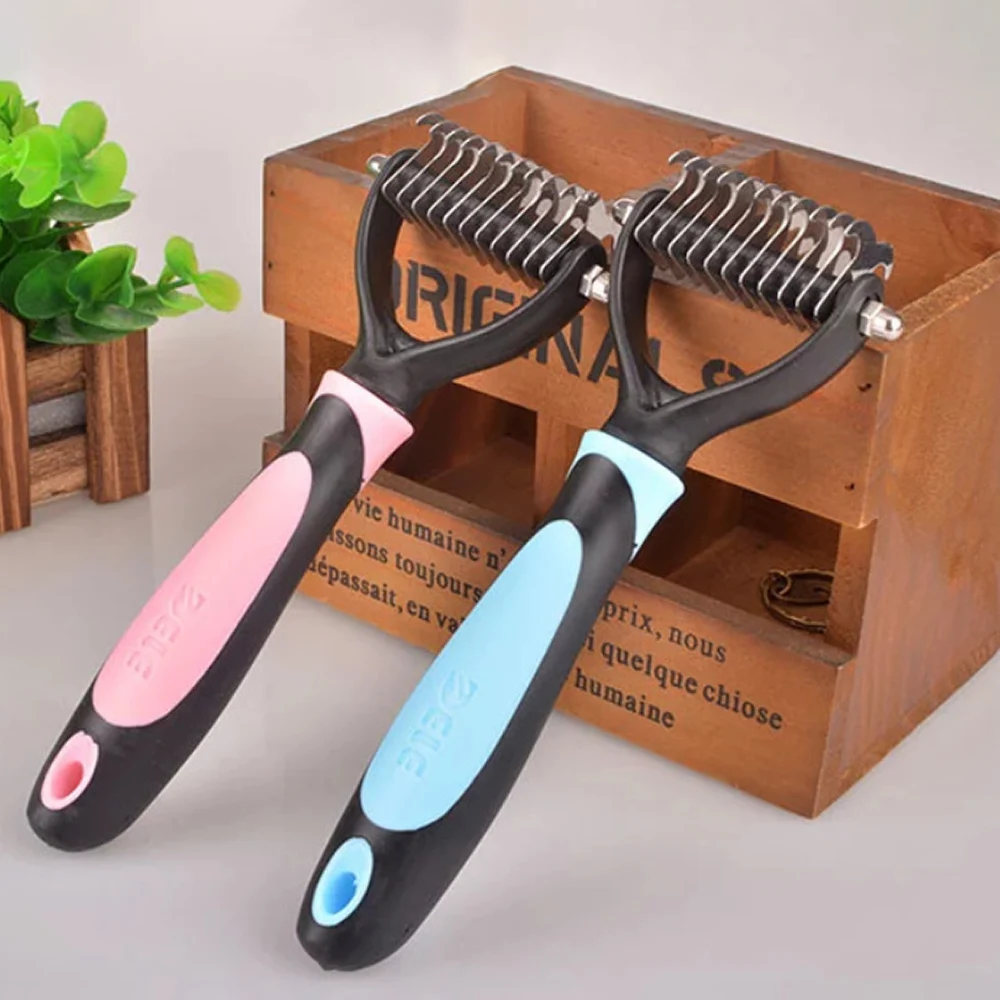 

Bonzerpet Pet Stainless Double Sides Brush Cat Dog Hair Removal Comb Grooming Dematting Deshedding Blade For Matted Long Fur