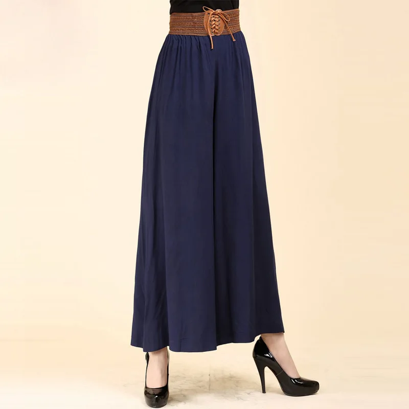 

ZN Womens Beach Boho Summer Pants Cotton Linen Wide Leg Casual Loose Trousers Elastic Waist Solid Long Pantalon Vintage