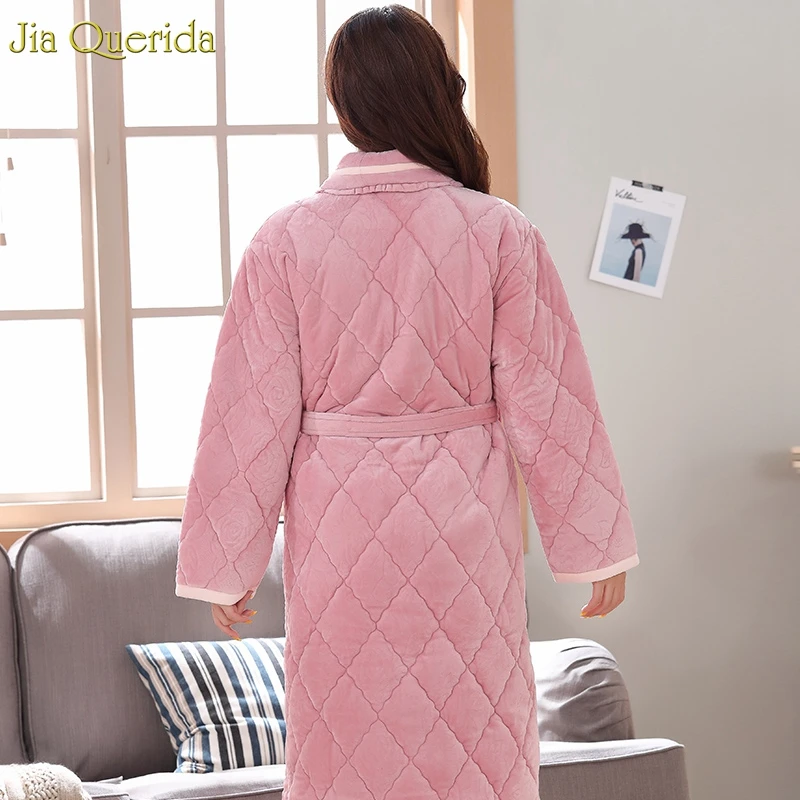 Бархатный халат с вышивкой женское качественное ночное белье 3 слоя флиса