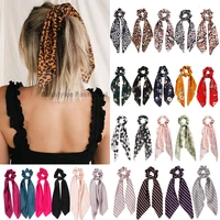 fashion leopard print scrunchies bow chiffon elastic hair bands long ribbon ponytail scarf hair tie women girls hair accessories