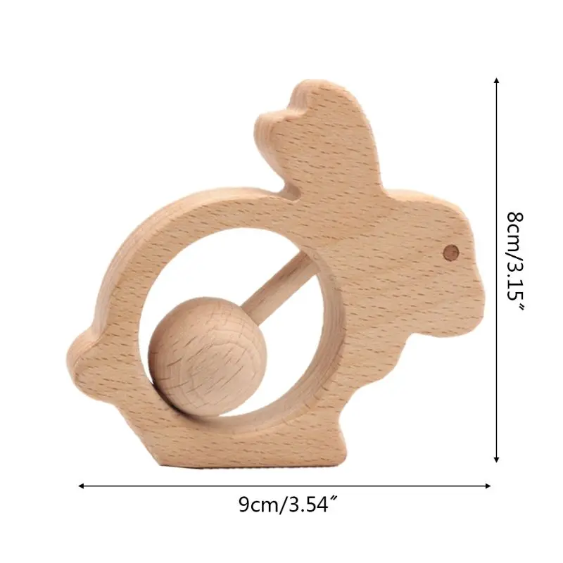 

DIY Children Teething Care Toy Cute Baby Teether Rattle Wood Animals Cartoon Rabbit Toys Bracelet Accessories