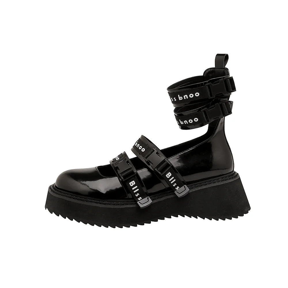 

Женские туфли на платформе, крутые черные ботинки в британском стиле, с круглым носком и квадратной пряжкой, в стиле «лолита», для девушек, н...