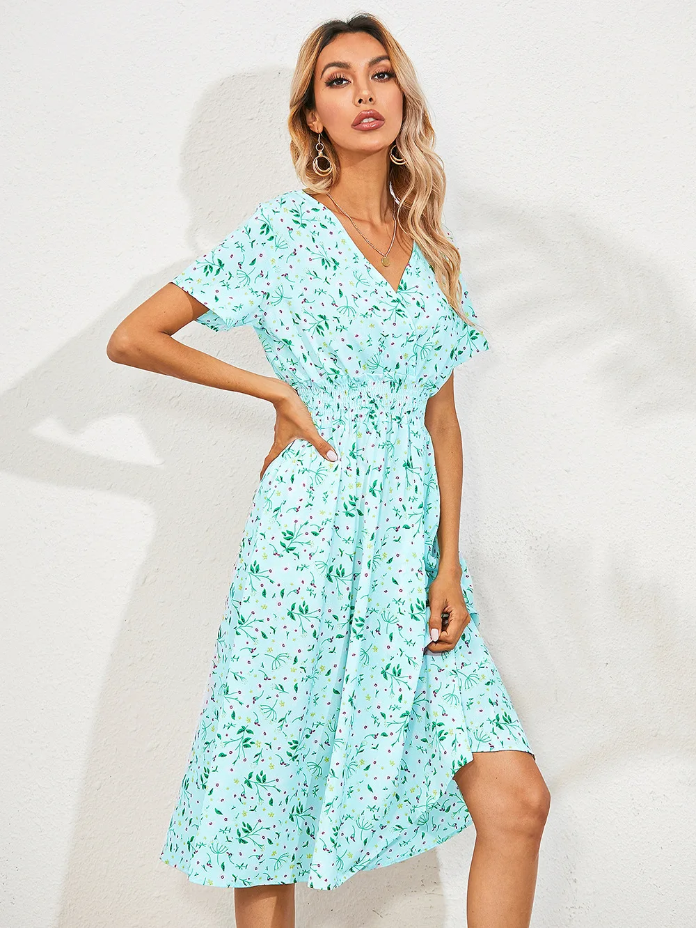 

2021 Spring New Bohemian Floral Dress Women Casual V Neck Tassel Bandage Print Dress Ladies High Waist Summer Dresses vestidos