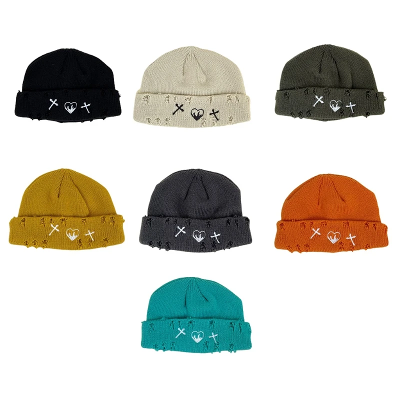 

Hispter Knitted Woolen Hat Street Broken Hole Hats All-match for Autumn Winter 35EF
