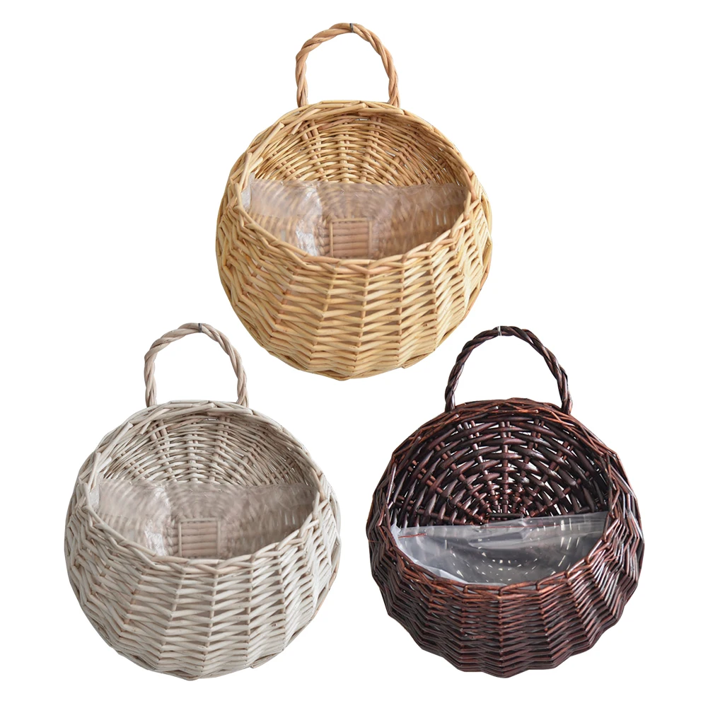 

Wall Mounted Handmade Wicker Flower Pot Hanging Woven Rattan Vase Dried Flower Plant Basket Storage Container for Garden Balcony
