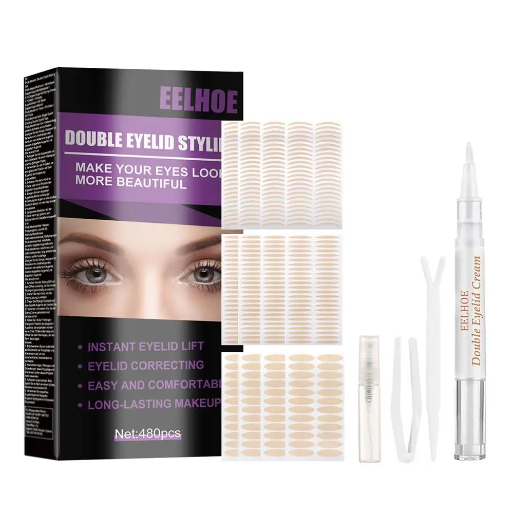 

Slip Eyelid Tape 480 PCS Invisible Double Eyelid Strips For Hooded Eyes Slip Eyelid Stripes With Eyelid Styling Cream Tweezer