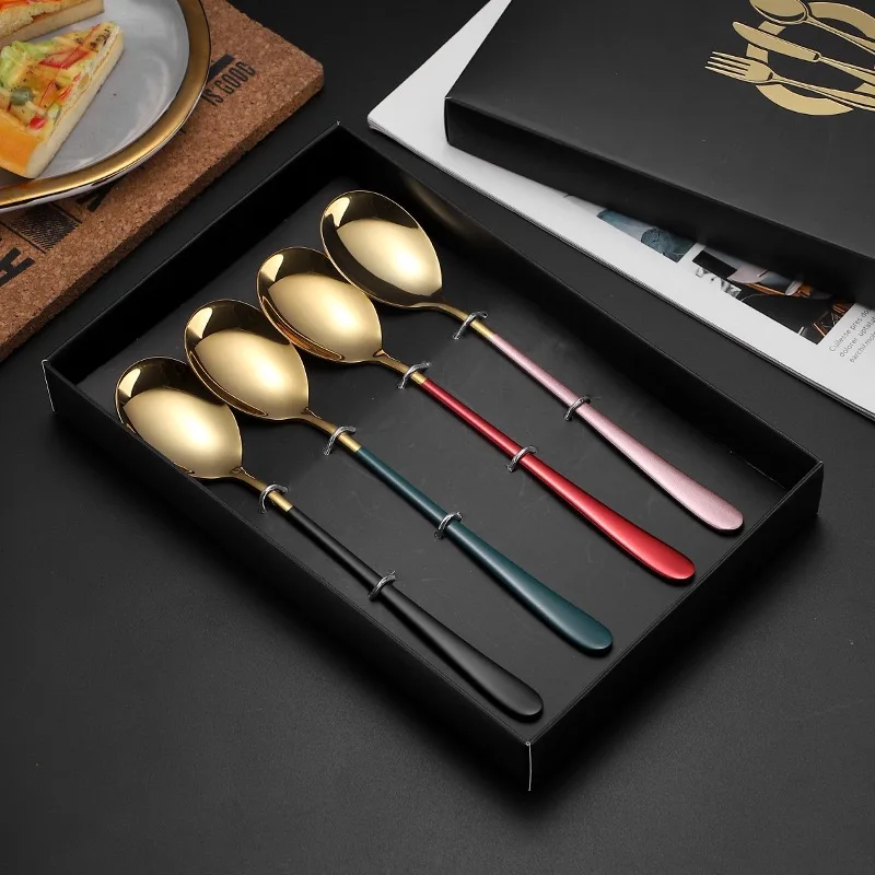 

4Pcs/ Stainless Cutlery Steak Cutlery Western Food Fruit Fork Knife Tea Spoon Kitchen Household Cutlery Set