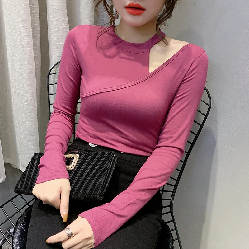 Весна 2020 НОВАЯ тонкая и универсальная Сексуальная футболка с открытыми плечами