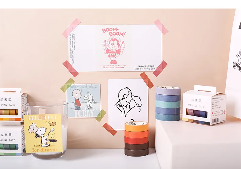 5Pcs/pack Simple Solid Color Masking Tape Set Kawaii Muji Washi Tape Diary Journal Decor Adhesive Tape Christmas Washi Tape D20