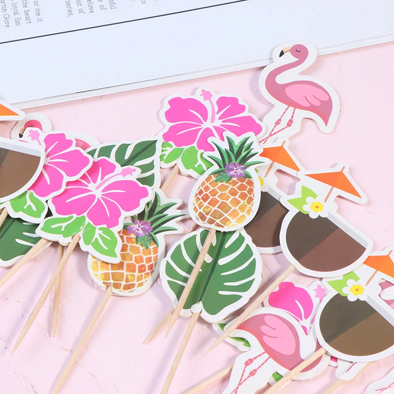 

24PCS Hawaiian Party Cake Flamingo Pineapple Cake Decor Plug Insert Party Decor