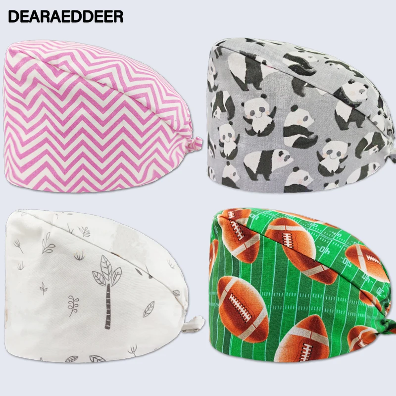 

Trendy Printed Nurse Cap Health Work Sweat Absorbing Scrub Pet Clinic Unisex Surgery Adjustable