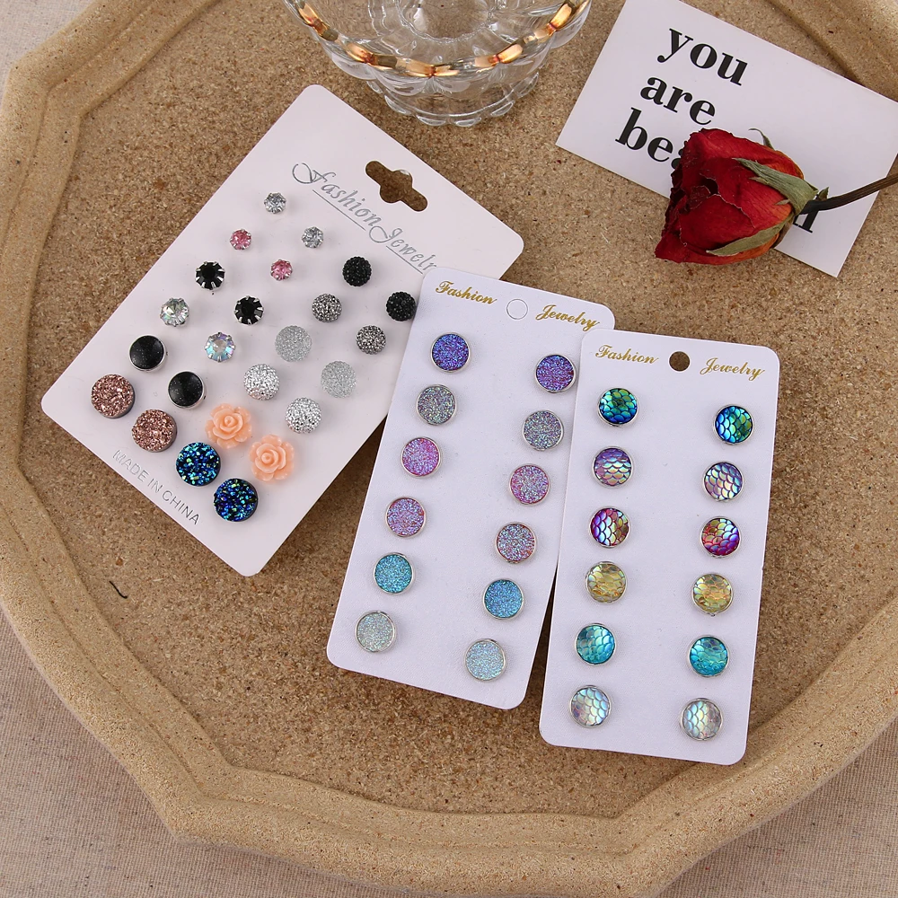 

ZOVOLI Korean Cute Flower Crystal Resin Stud Earrings Set Unique Colorful Rhinestone Earrings For Women Earings Fashion Jewelry