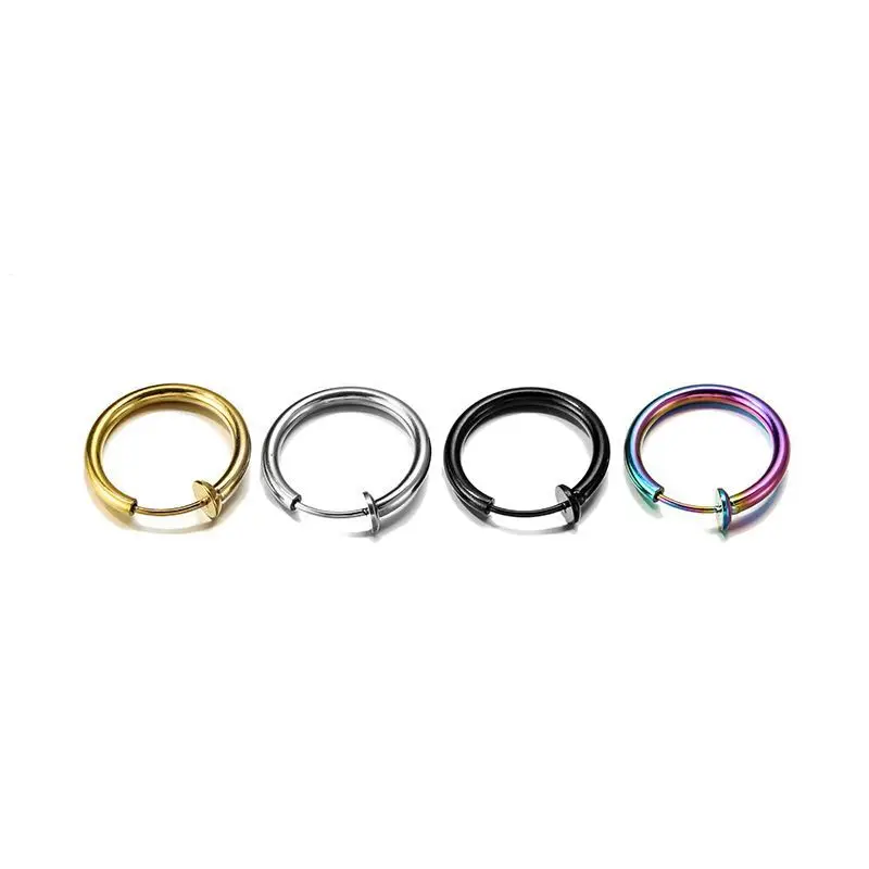 

1 Pair Punk Men Women Stealth Clip No Hole Clip Earrings Ear Cuff Spring Clip Solid Surgical Steel Hinge Segment Spring Ear Clip