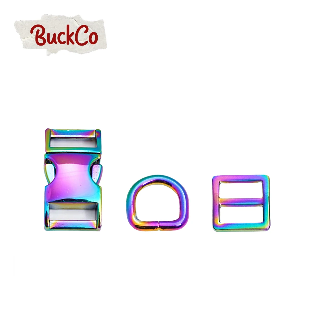 Conjunto de accesorios para collar de perro y mochila, set de 50 unids/lote con hebilla de metal, en D y anillo tri-glid, accesorio de bricolaje de 8 colores de 15mm a 30mm y 4 tama&ntilde;os-0