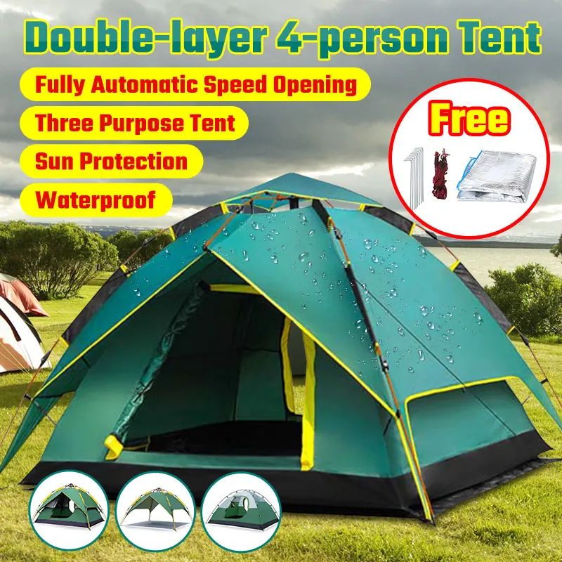 

Windbreak Tent Outdoor Dual Layer Waterproof Camping Tent Anti UV Tourist Tents Full-automatic Three-purpose Tent for 3-4 Person