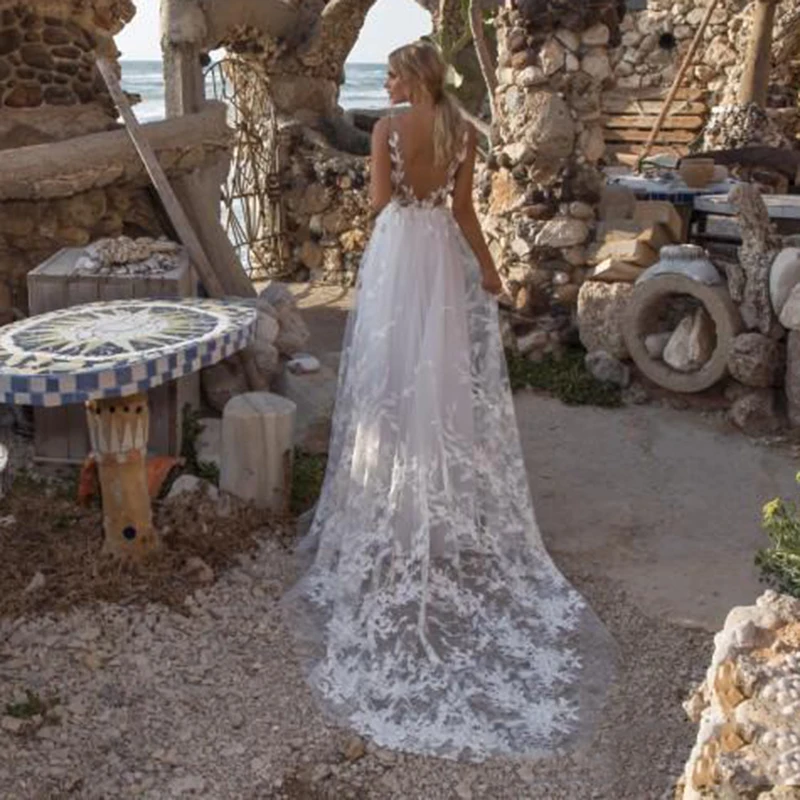 

Hi Shy Bride New simple wedding dress backless sleeveless design chiffon lace bride dresses princess dress plus size tailor-made