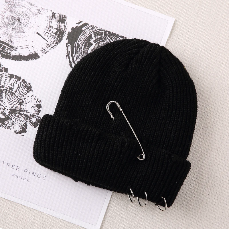 Men Hip Hop Harajuku Skullies Beanies Hats Ripped Holes Knitted Plain 2021 Autumn Winter Soft Cotton Warm Caps | Аксессуары для