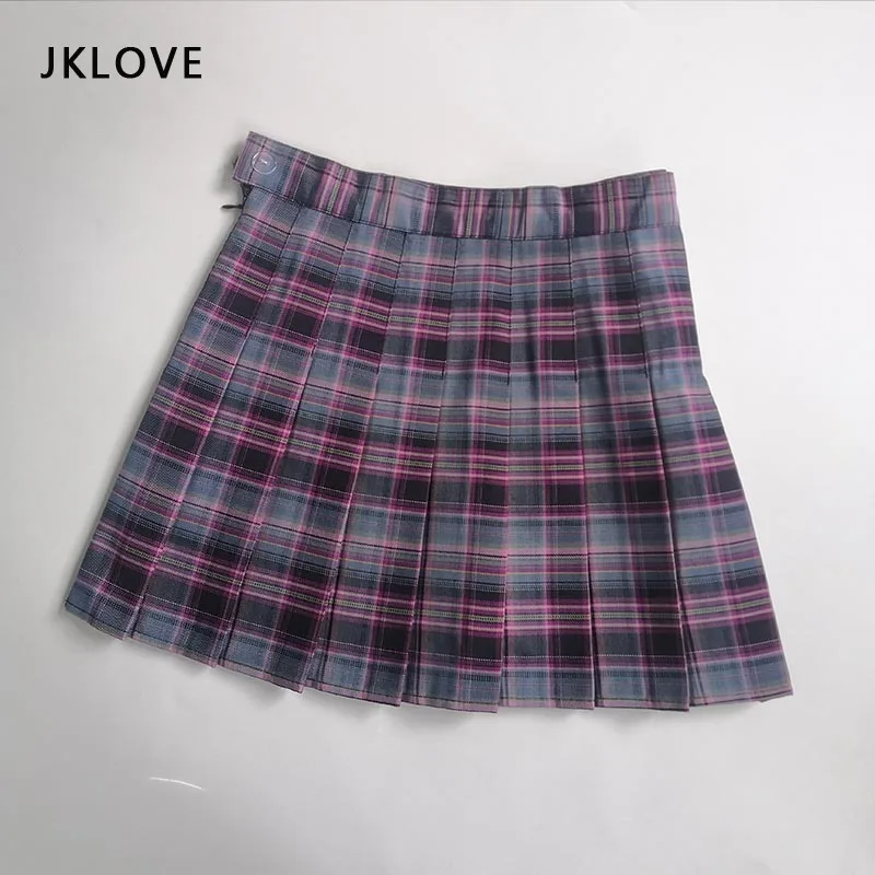 

2021 School Girl Short Skirt Uniform High Waist Plaid Skirt A-line Jk Skirts Pink Purple Harajuku Cheerleader Cute Dress Cloths