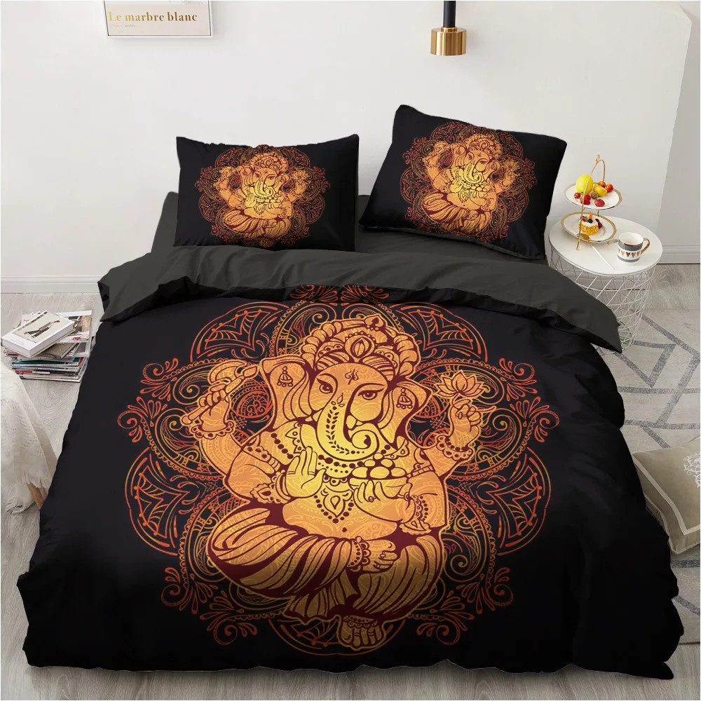 

Black Quilt Cover Sets 3D Custom Design Modern Comforther Cases Pillow Case 200*230cm Full Twin Double Size Gold God Bedding Set