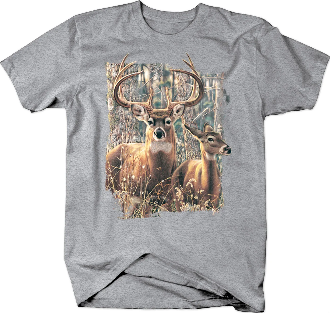 

Big Buck and Fawn in Woods Wildlife Hunting Nature Branches T-Shirt Summer Cotton Short Sleeve O-Neck Men's T Shirt New S-3XL