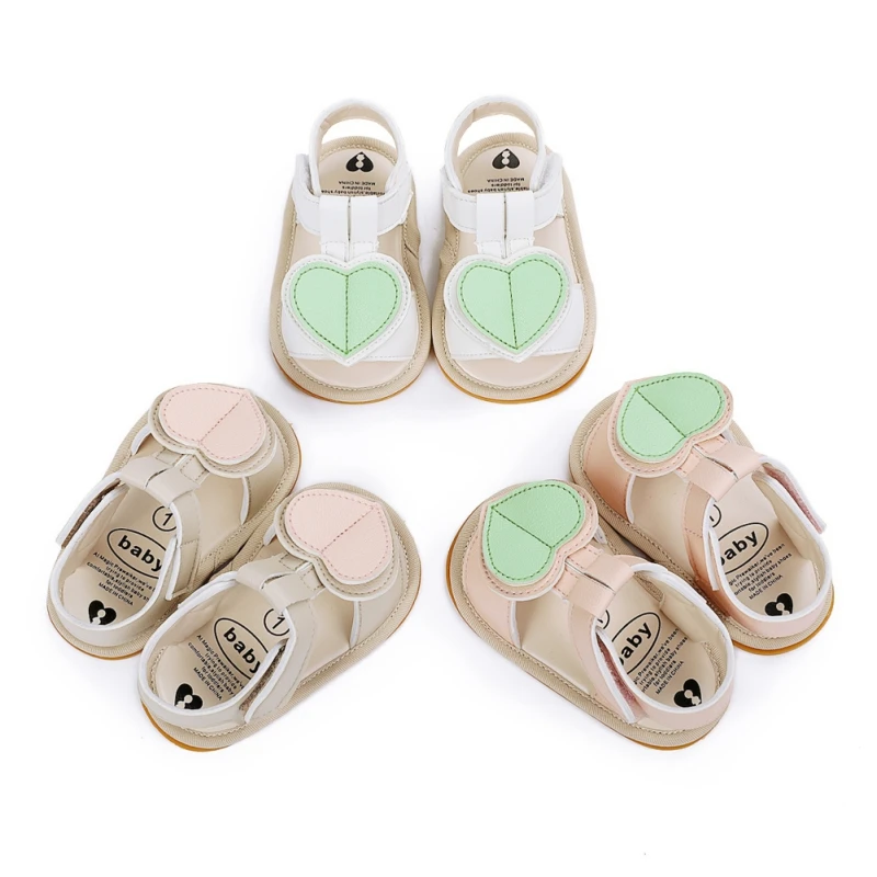 

2021Baby Girls Summer Princess Shoes Infant Baby Girls Sandals Heart PU Leather Non-Slip Toddler Soft Sole Flat First Walkers