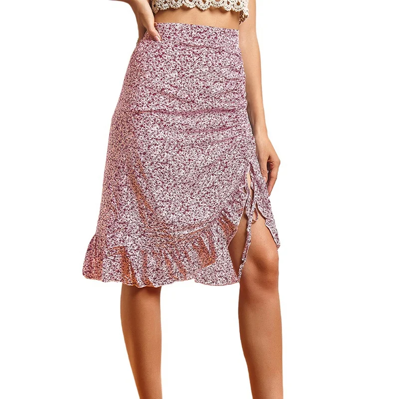 

Женские сапоги с цветочным принтом, летняя пляжная сумка, юбка с цветочным принтом на бедрах, элегантная женская юбка, юбка средней длины