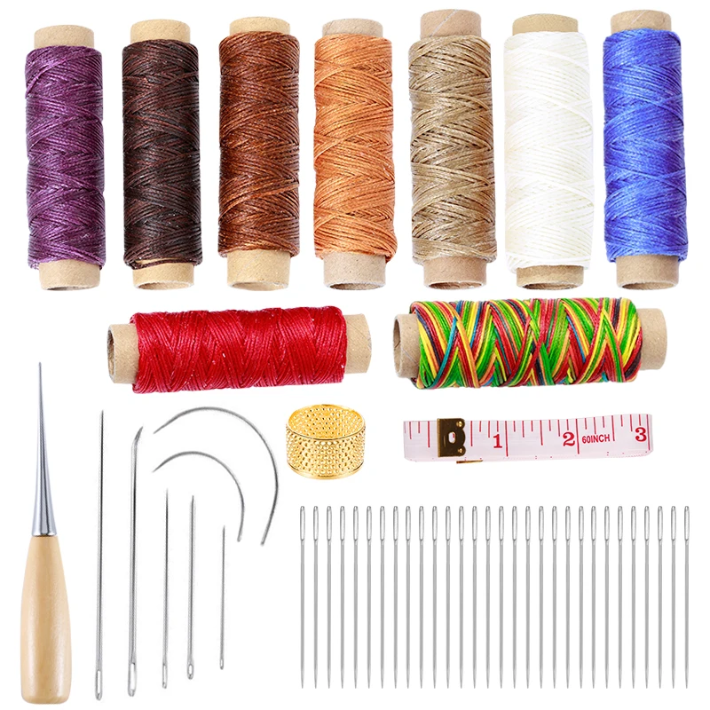 

Nonvor DIY 49 Pcs Leather Waxed Thread Leather Hand Sewing Needles and Drilling Awl for Leather Repair Craft Hand Working Tools
