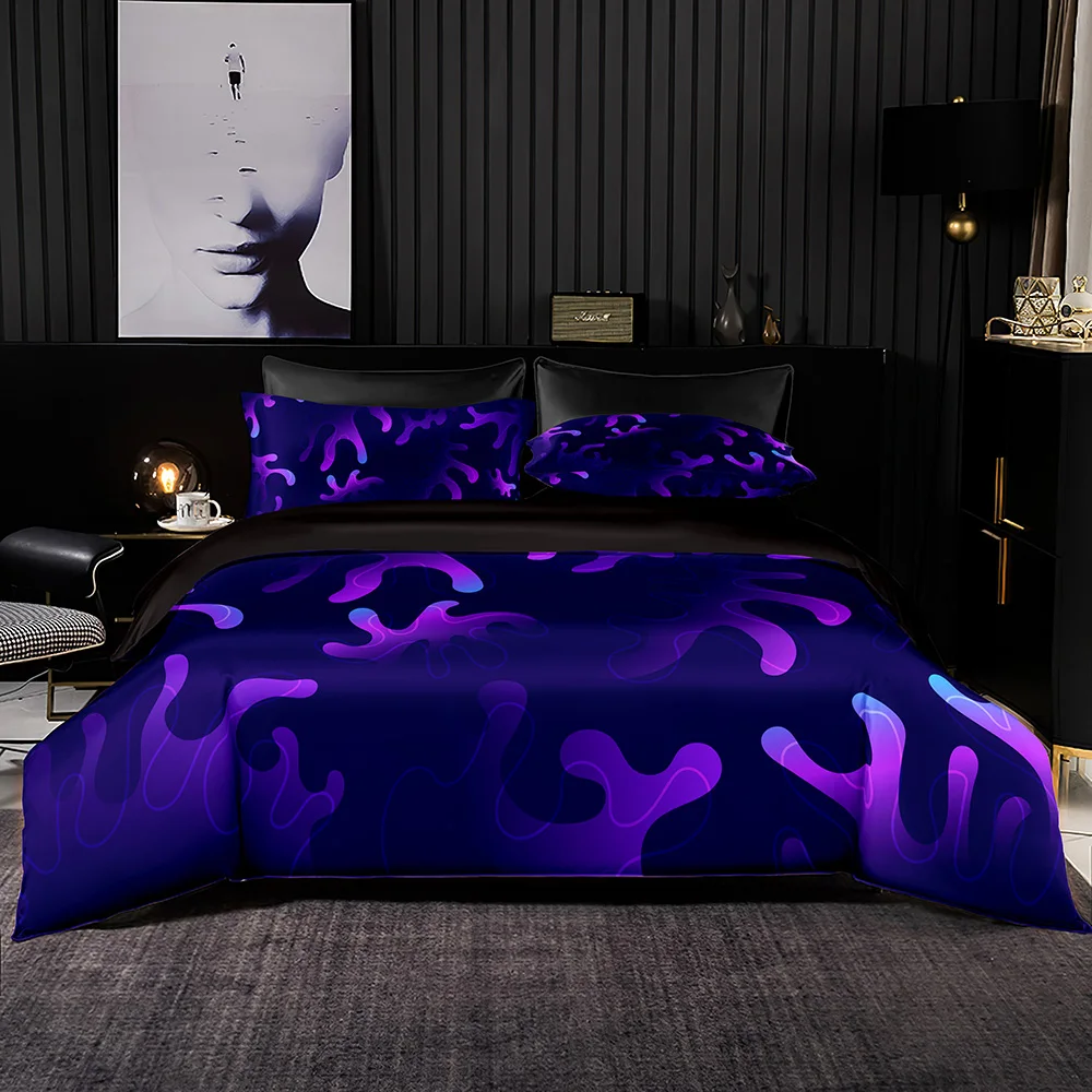 

Качественный мягкий комплект постельного белья с пододеяльником в абстрактном стиле с наволочкой с фиолетовыми полосками и рисунком для д...