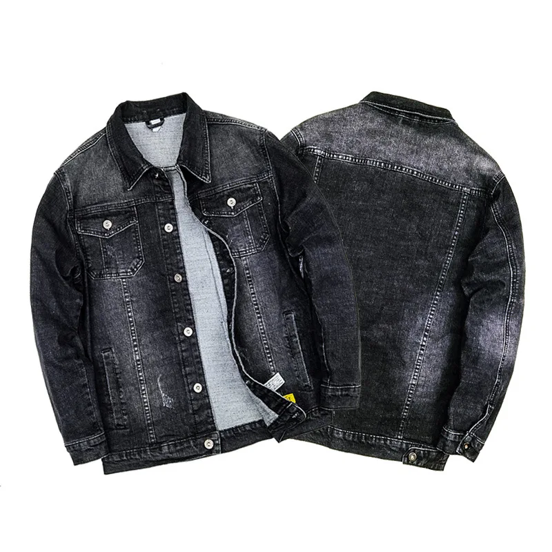 

Мужская однобортная джинсовая куртка-бомбер, однотонная Повседневная облегающая куртка из хлопка, 2021, размера плюс, с отворотами, весна M-4XL