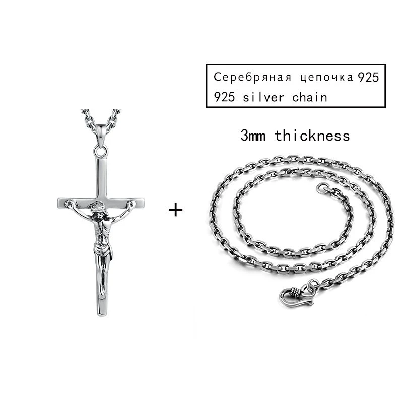 ZABRA 925 пробы серебряный крестик с Иисусом Христом Кулон Колье с кулоном с религиозной символикой для мужчин женщин христианство Винтажные Ювелирные Изделия - Цвет камня: Match 50cm Chain