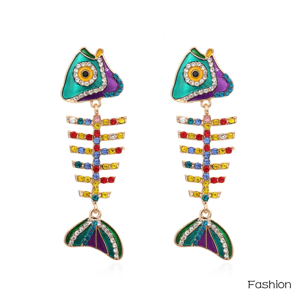

New Cute Fish Bone Earrings For Women Exaggeration Animal Hollow Out Geometry Metal Pearl Earrings Fashion Jewelry Set Gift