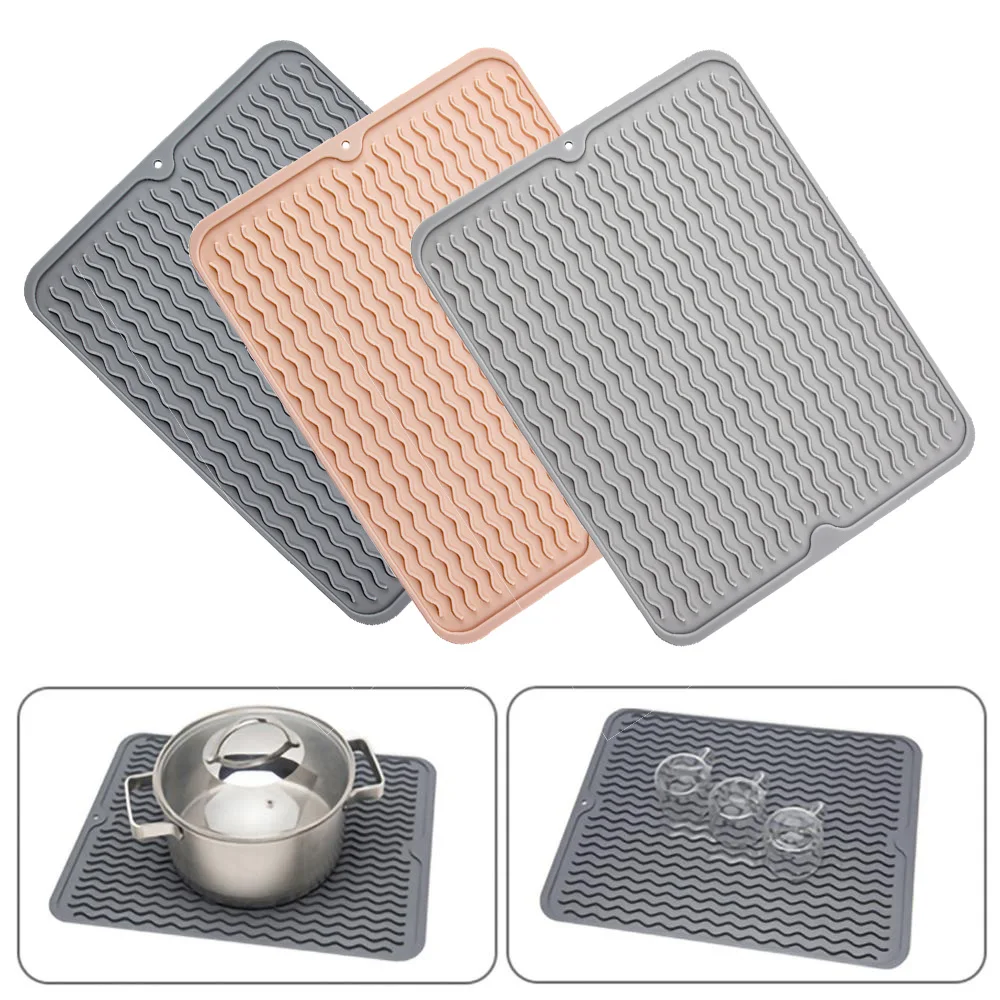 

40x30cm Multifuctional Silicone Drying Mats Heat Insulation Pot Holder Protector Dish Cups Draining Pad Table Rug Placemat Tray