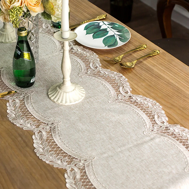 

Proud Rose Lace Table Runner Tablecloth Korean Style Bed Runner Beige TV Cabinet Cover Towel Bed Flag Wedding Decoration