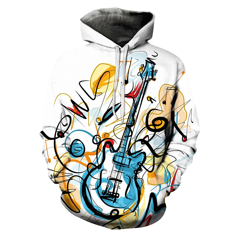 Толстовки с капюшоном для мужчин и женщин 3D принтом в виде гитары разноцветная