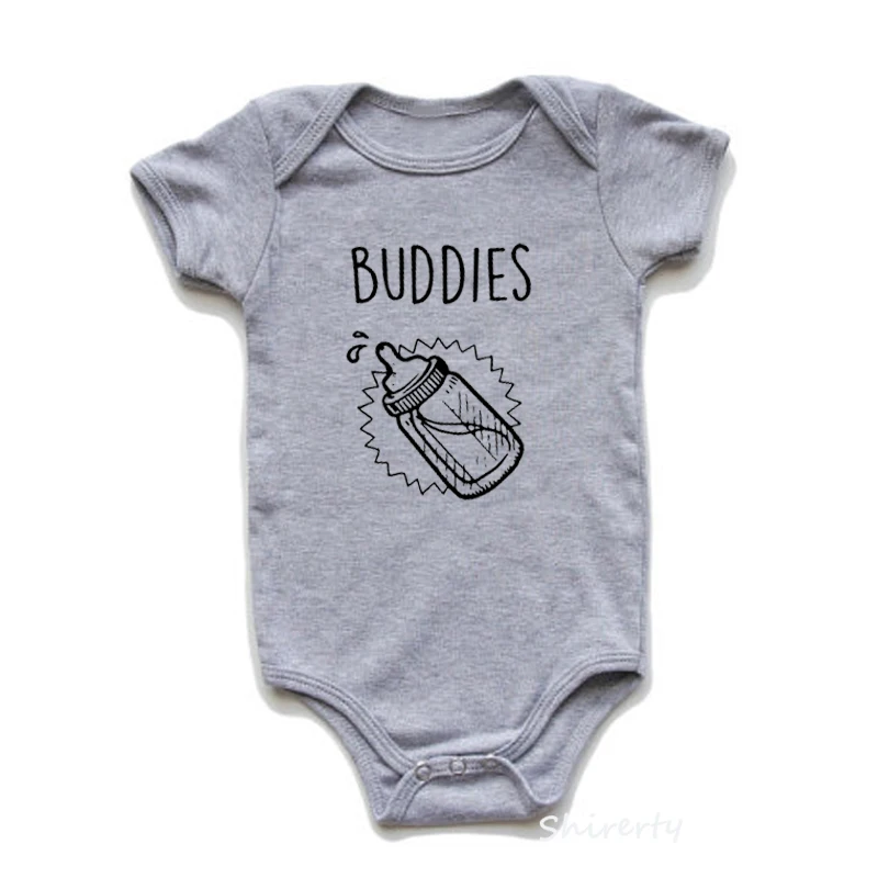 BUDDIES-Grey Летний хлопковый комбинезон с коротким рукавом для маленьких мальчиков и девочек, Детский комбинезон для новорожденных - Цвет: BUDDIES-Grey