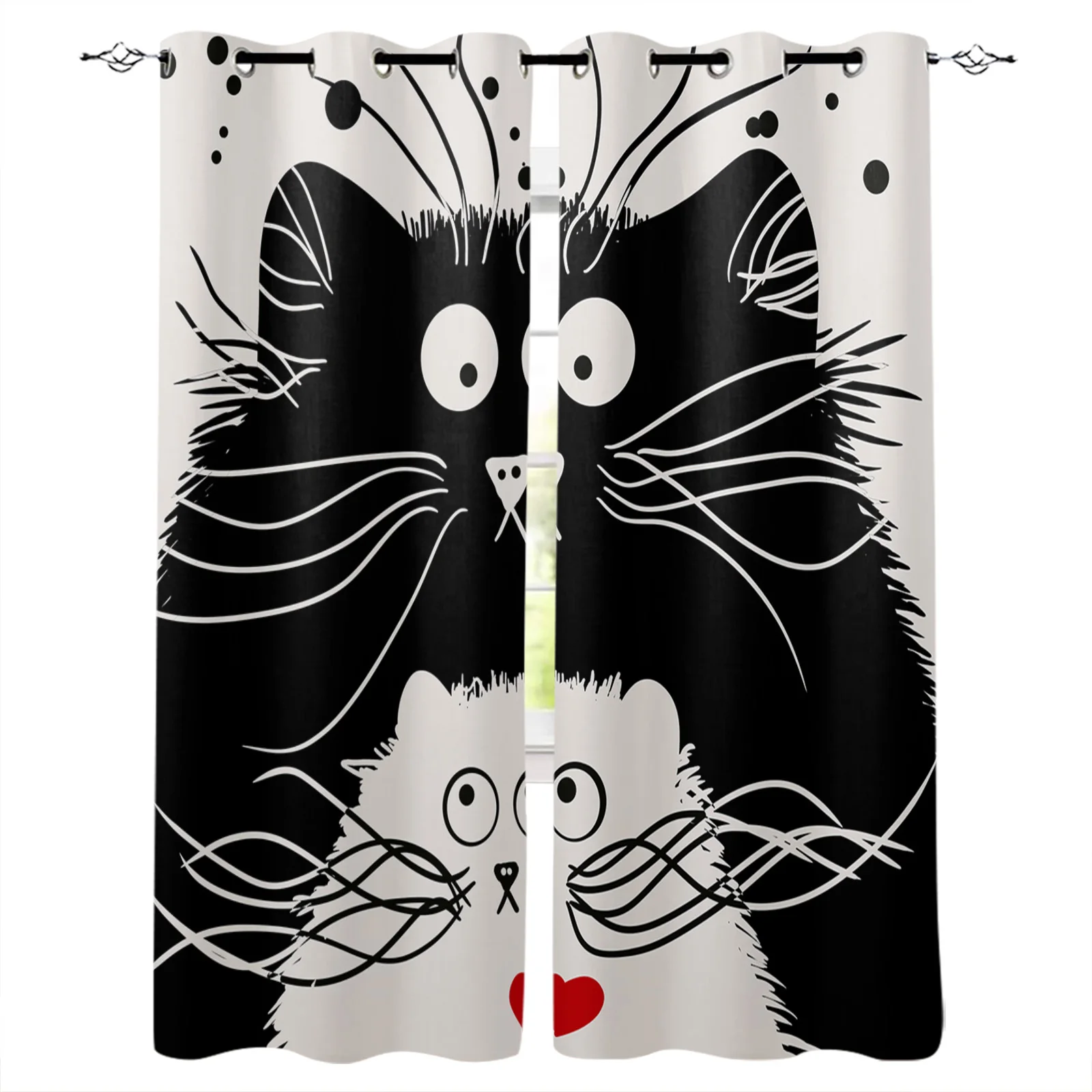 

Black And White Cat Curtains Drapes For Living Room Blind Kitchen Window Home Decorations Curtain For Bedroom