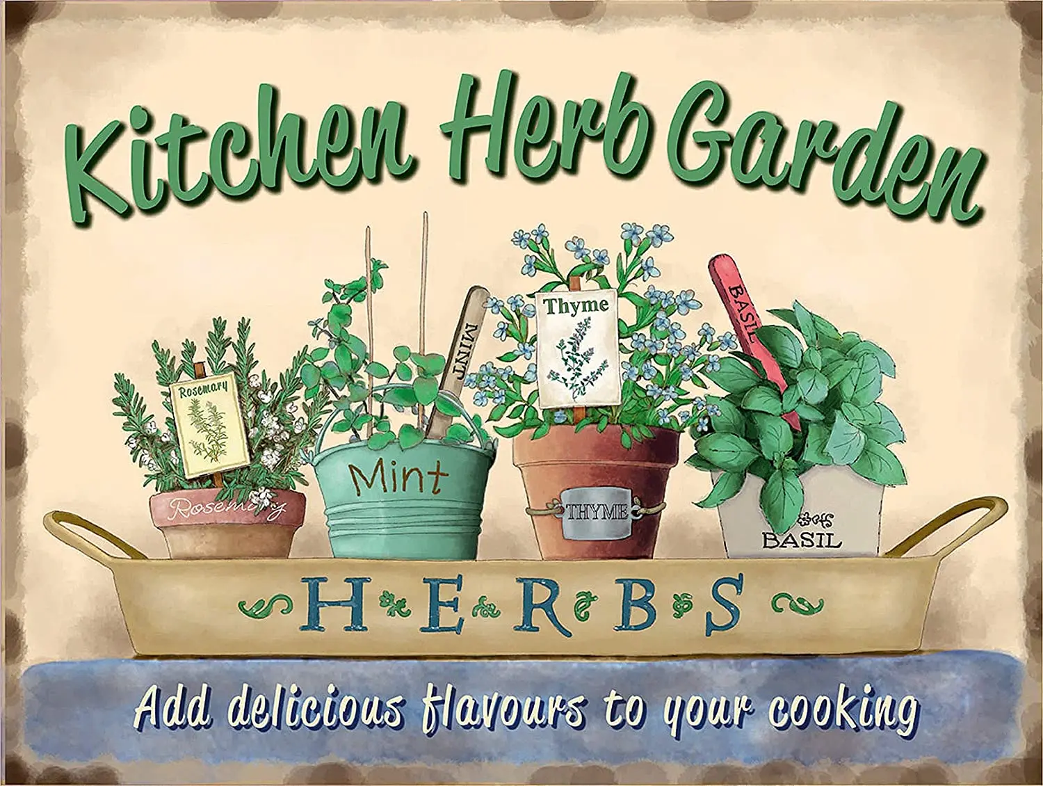 

Metal Tin Sign KITCHEN HERB GARDEN HERBS Home Outdoor Courtyard Garden Retro Decorative Metal Wall Sign 8x12 or 12x16 Inches