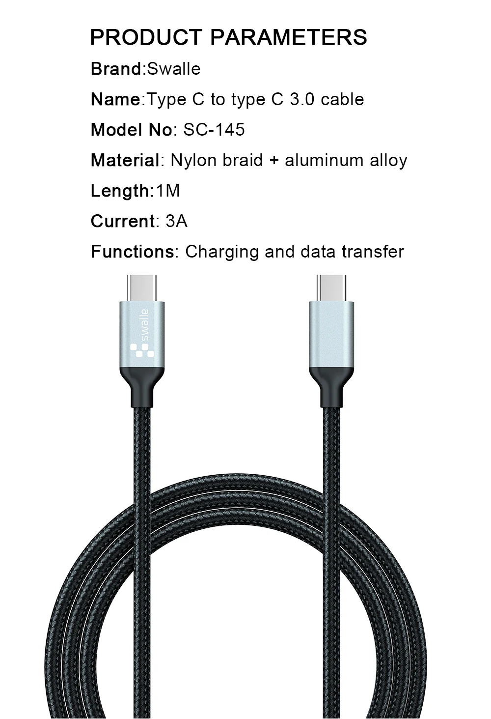 Swalle USB кабель типа C к type C 3,0 usb Дата-кабель для быстрой передачи данных зарядный шнур для телефона для Xiaomi Honor 8X9 USB C линия передачи данных Кабо usb 3,0