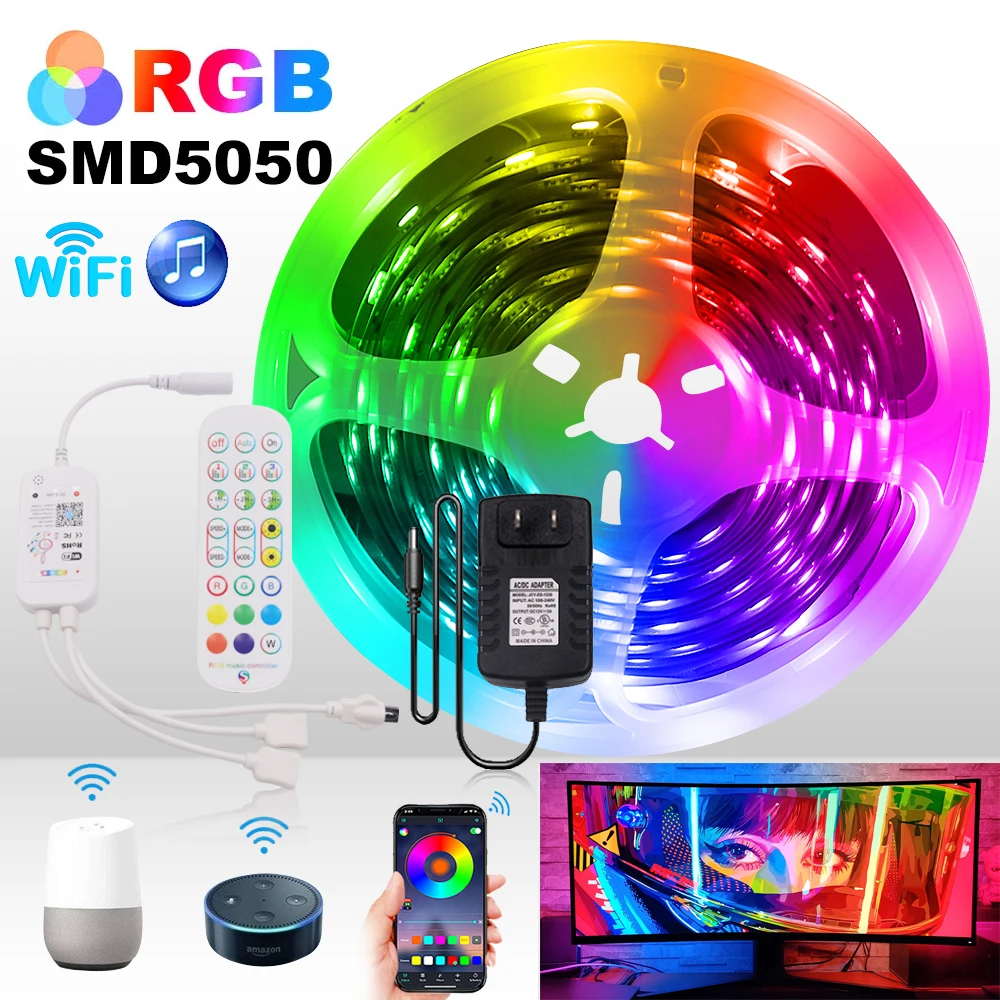 

12V WiFi Control RGB SMD5050 LED Strip Light For Computer TV Backlight Bedroom Teen Room Decoration Party Home Decoration Ribbon