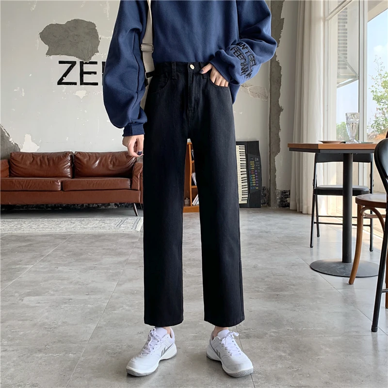 

Jeans Women Straight Loose BF Unisex Harajuku Womens Long Trousers All-match Korean Style Chic Casual Simple Student Streetwear