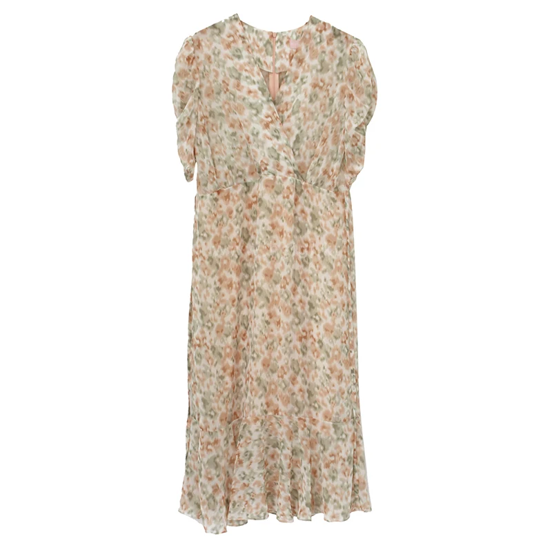 

Summer French Minority Retro Gentle Floral Flounce A- line Dress First Love Chiffon Tea Dress Female Temperament