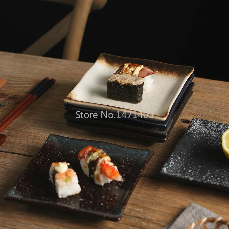 wa Ceramiczna zastawa stołowa prostokątna płaska sushi Japoński płaski talerz Talerz na ciasto Restauracja Taca do