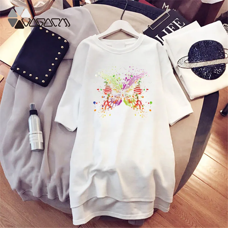 

Vintage Dress Mini Ladies Loose Summer Butterfly Print T-Shirt Dresses Korean Short Sleeve Casual Streetwear Pullover Dress
