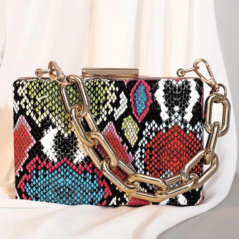 

Новое поступление, женская сумка через плечо из искусственной кожи под змеиную кожу, разноцветная женская сумка-мессенджер в стиле животно...